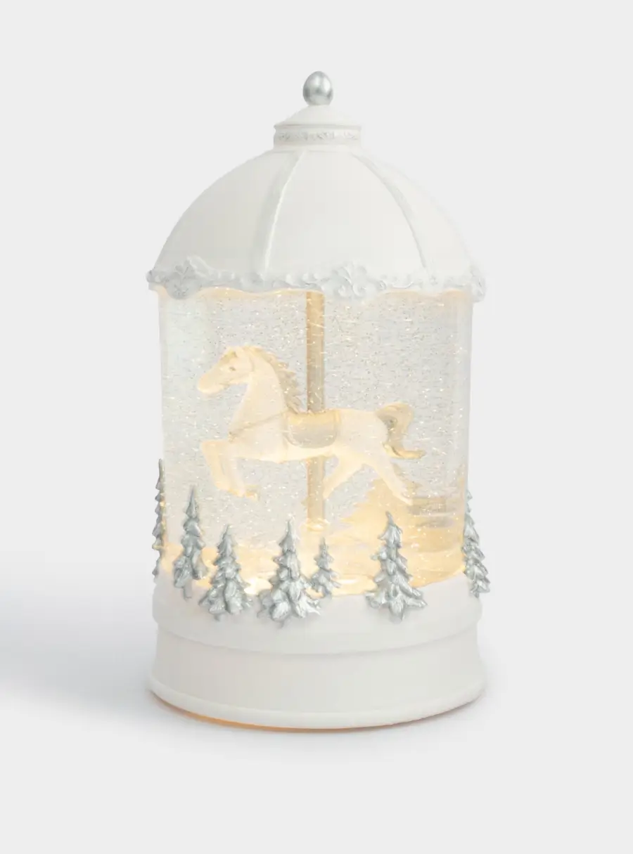 Снежный фонарь, 20 см, с подсветкой, пластик, белый, Лошадь под куполом, Horse