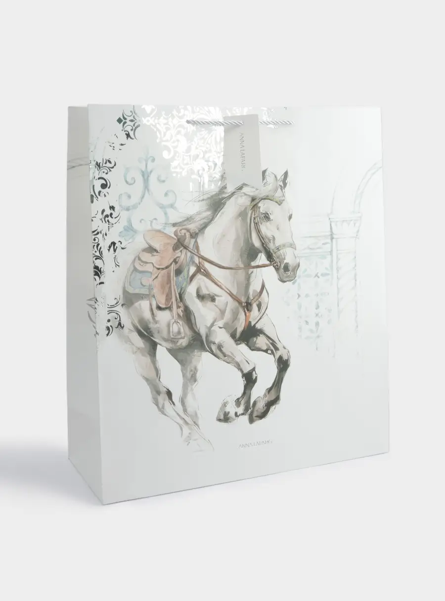 Пакет подарочный, 42х48 см, бумага, белый, Конь, White horse