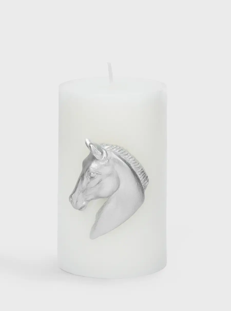Свеча, 10 см, цилиндрическая, серебристая, Лошадь, Horse