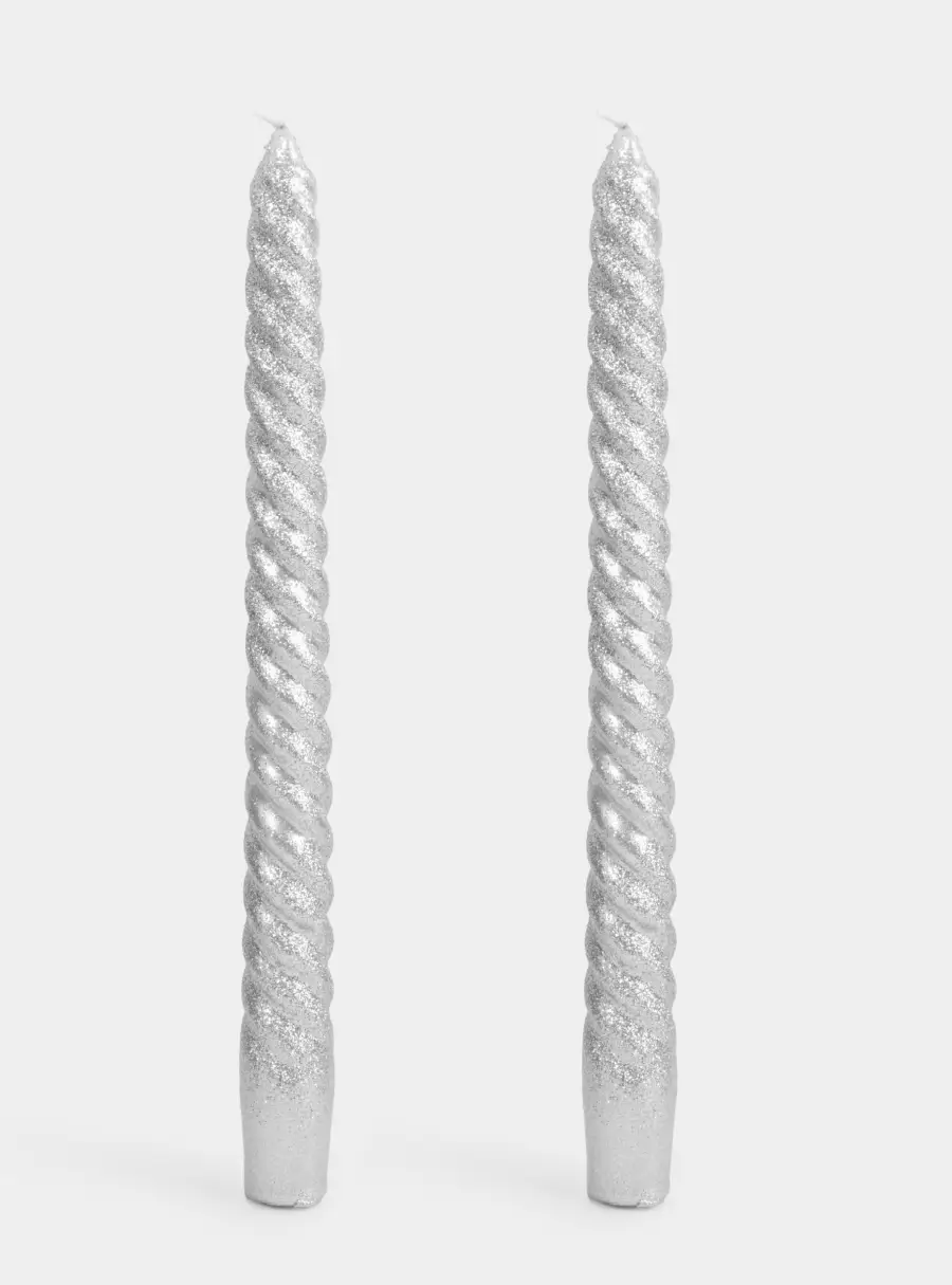 Свеча, 25 см, 2 шт, тонкая, серебристая, Rope