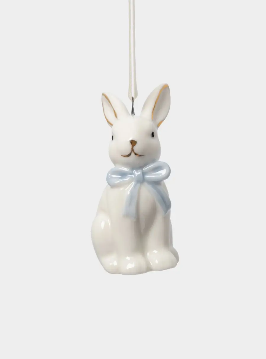 Подвеска декоративная, 7 см, фарфор P, молочная, Кролик с бантом, White Rabbit