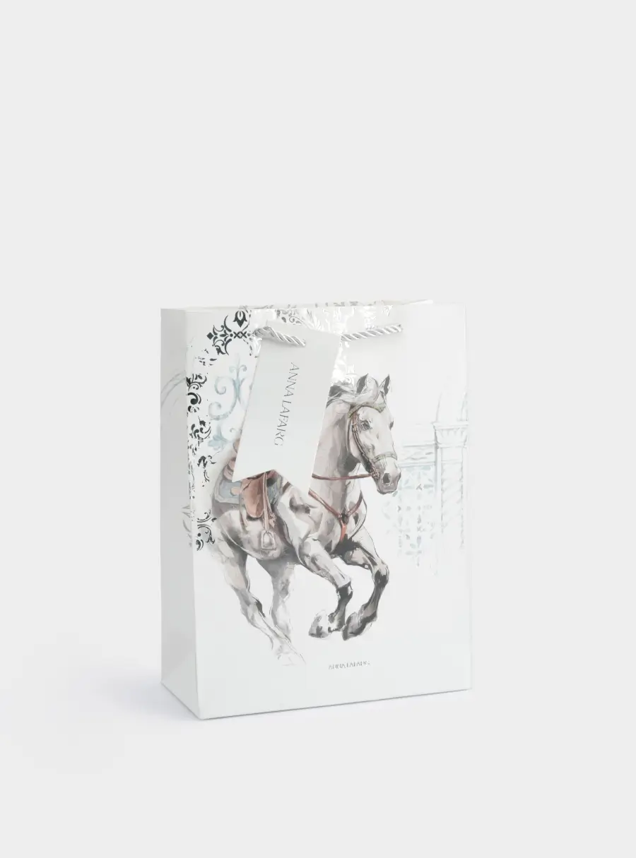 Пакет подарочный, 18х24 см, бумага, белый, Конь, White horse