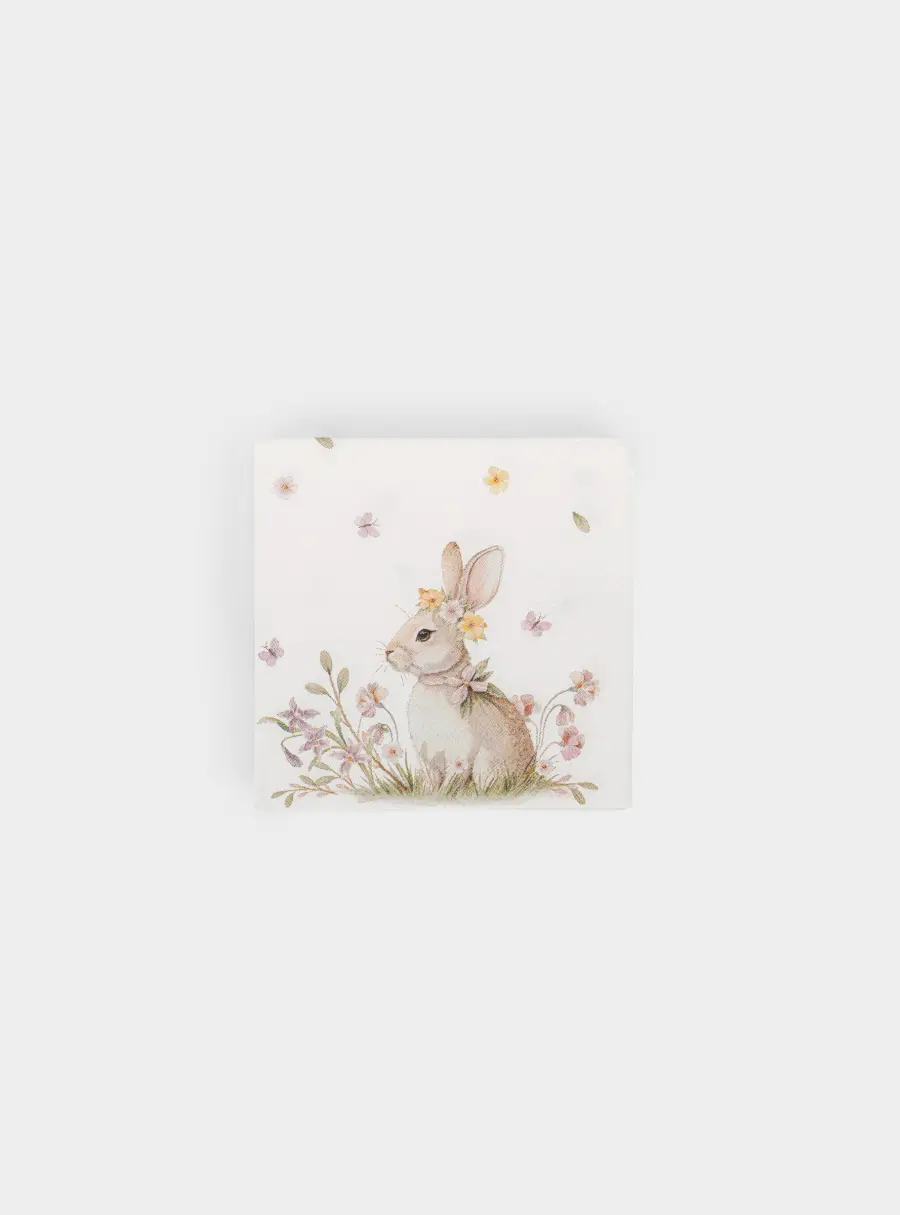 Салфетки бумажные, 21х21 см, 20 шт, квадратные, белые, Кролик с венком, Easter rabbit