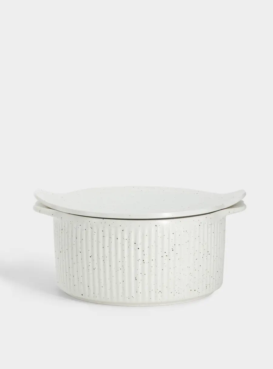 Кастрюля, 3 л, с крышкой, фарфор P, круглая, молочная, в крапинку, Speckle