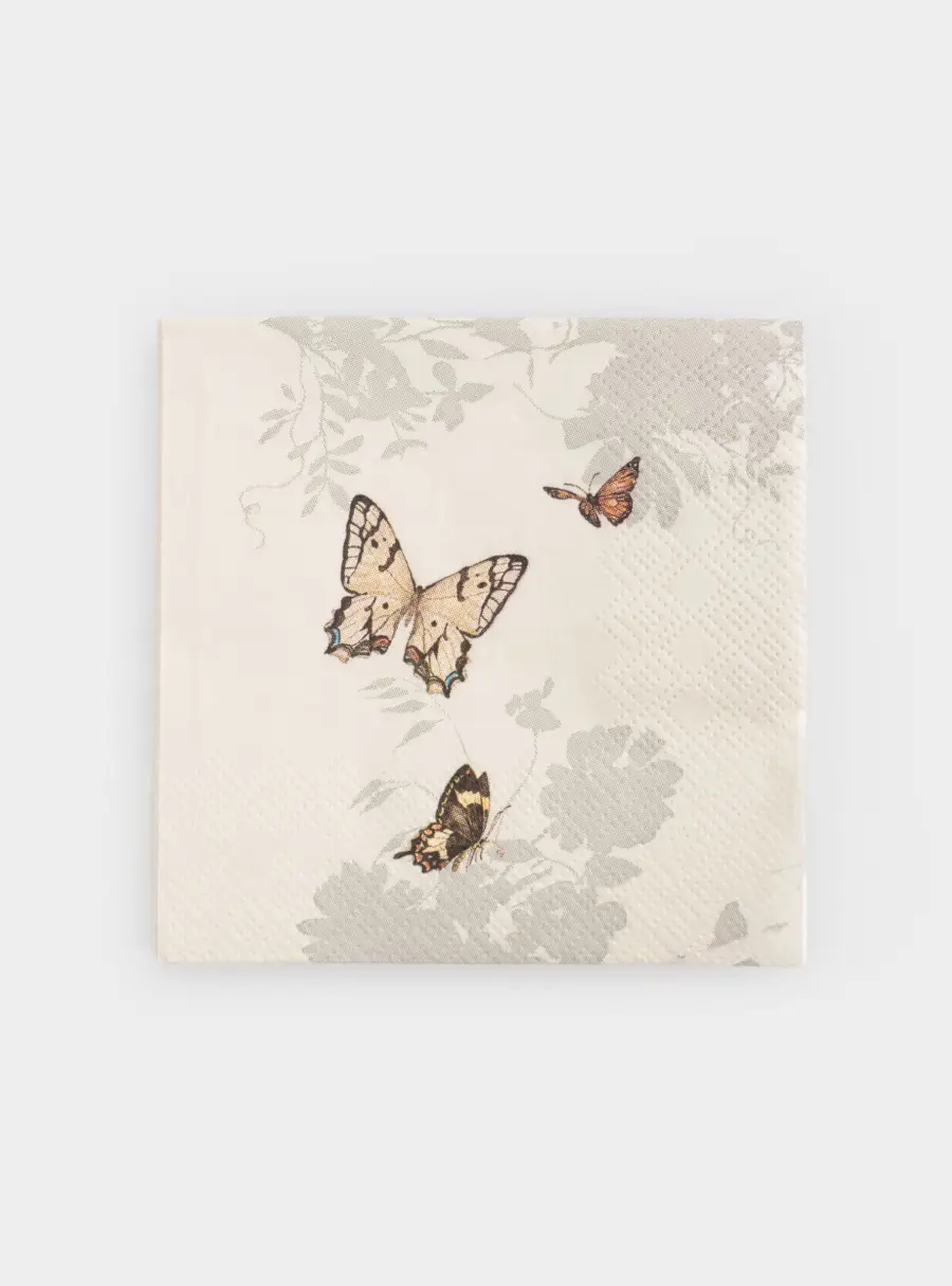 Салфетки бумажные, 21х21 см, 20 шт, квадратные, белые, Бабочки, Butterfly garden