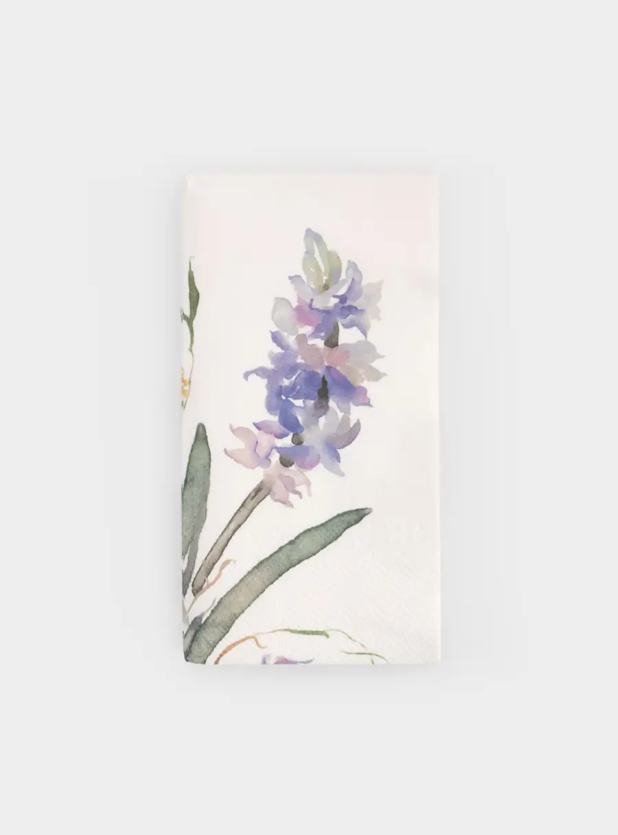 Салфетки бумажные, 33х33 см, 20 шт, прямоугольные, белые, Цветы, Bouquet