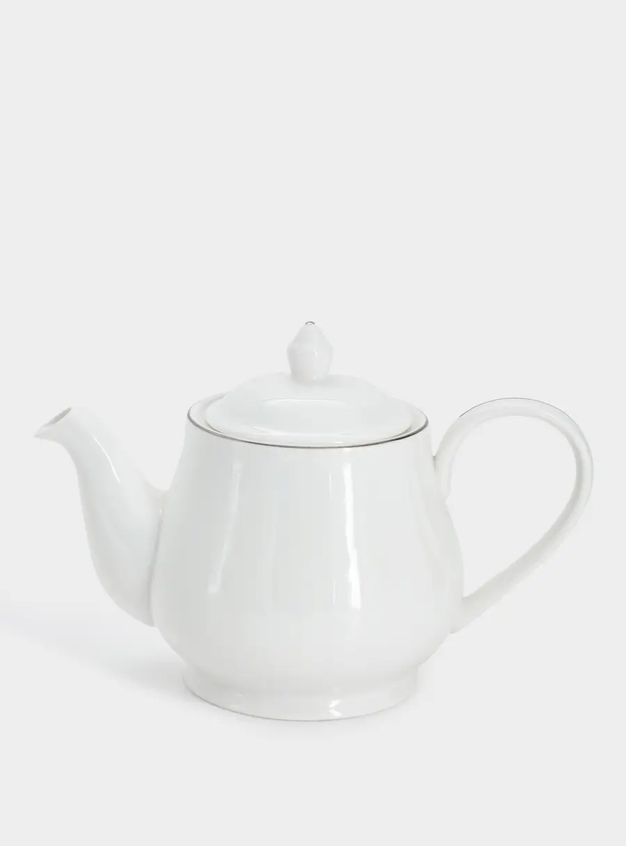 Чайник заварочный, 1 л, фарфор P, белый, с серебристым кантом, White Platinum