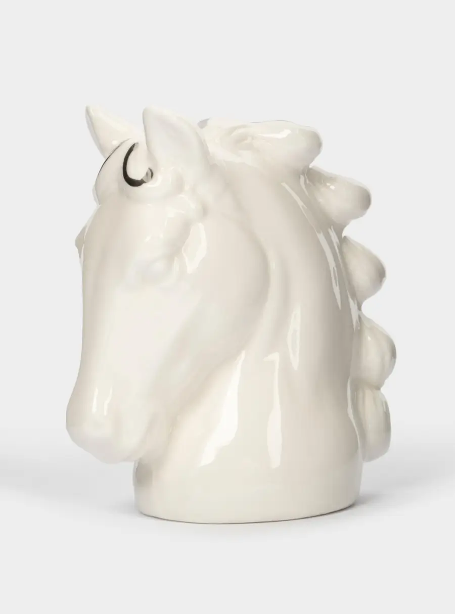 Емкость для соли или перца, 8 см, фарфор P, бело-серебристая, Конь, Horse