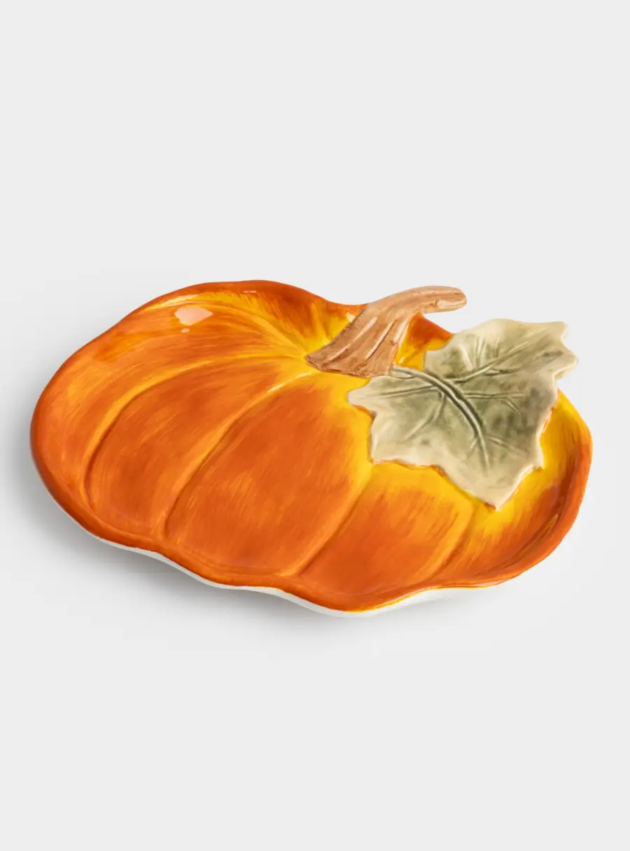 Блюдо, 22 см, керамика, оранжево-зеленое, Тыква, Bright pumpkin