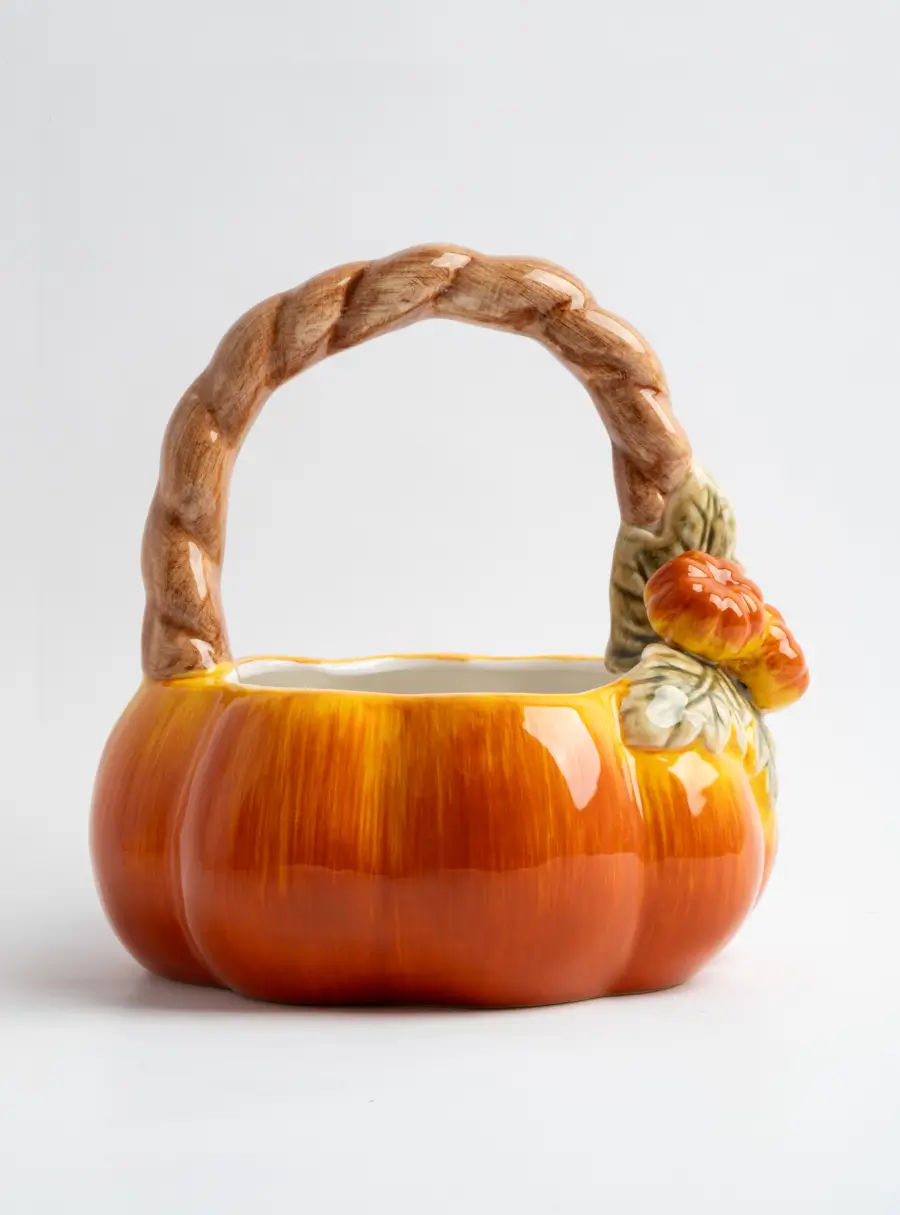 Конфетница, 21х21 см, с ручкой, керамика D, оранжево-зеленая, Тыква, Bright pumpkin
