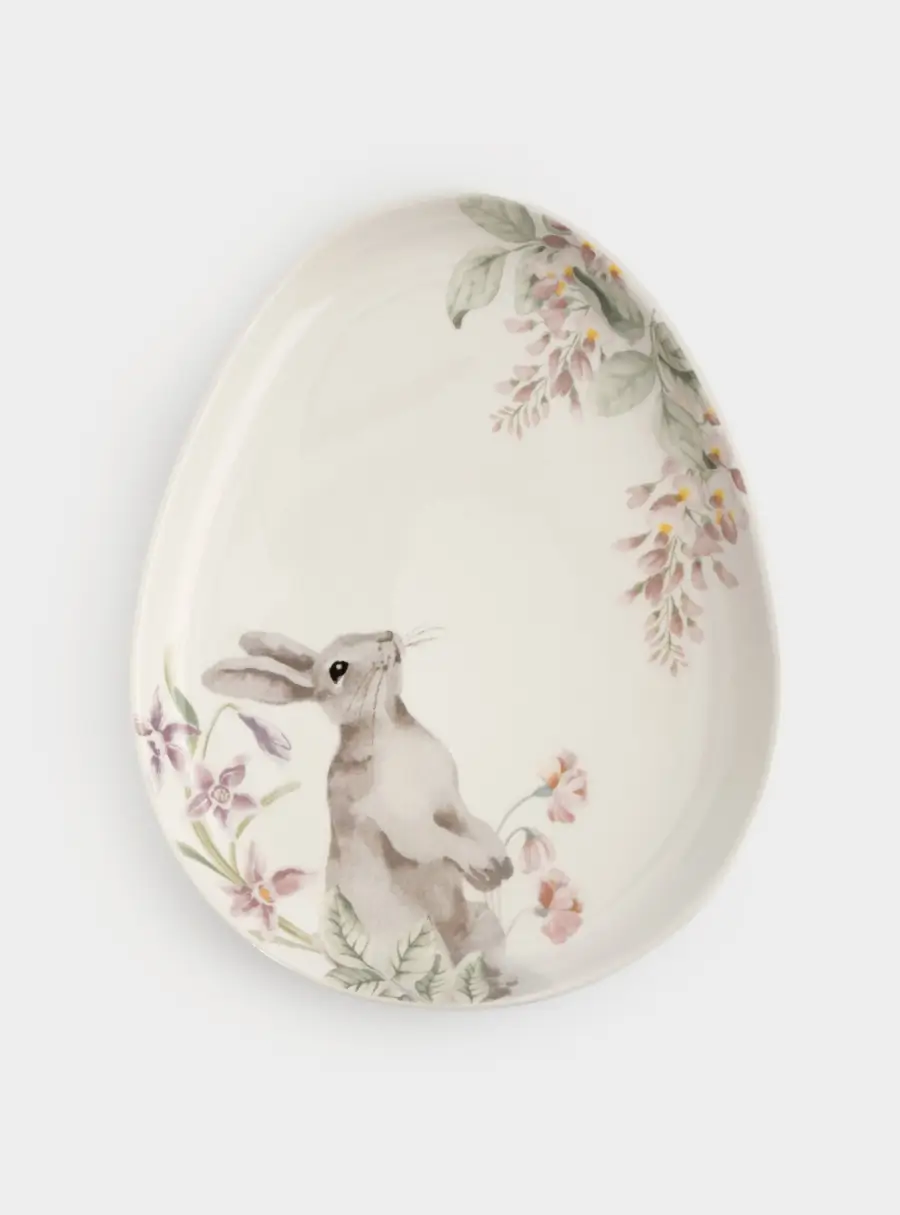 Блюдо, 25х20 см, керамика, овальное, белое, Кролик с цветами, Flower Rabbit