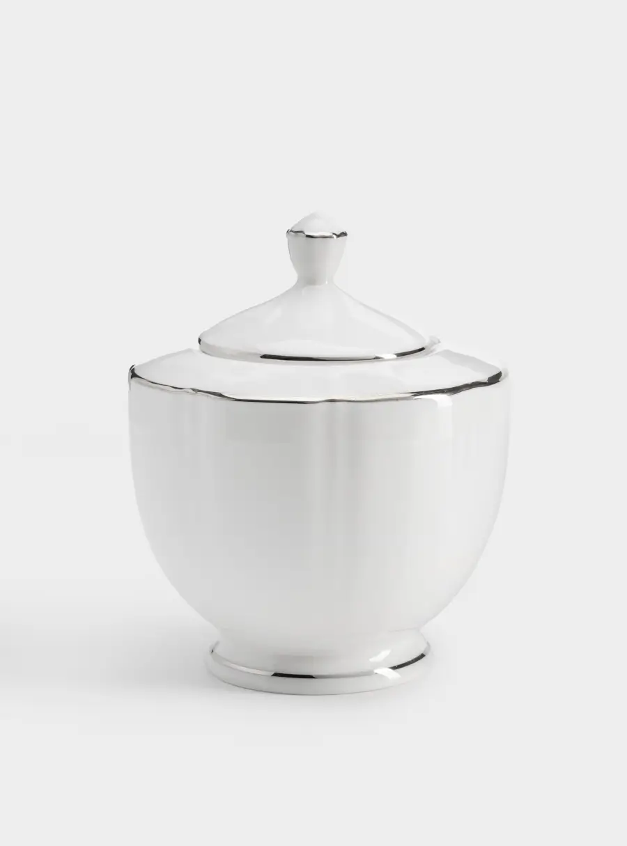 Сахарница, 10,5 см, 250 мл, фарфор F, белая, с серебристым кантом, Lotus silver