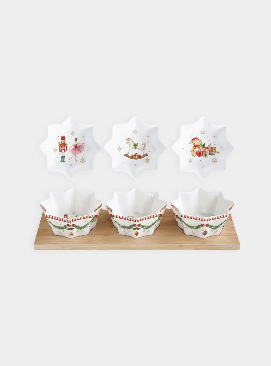 Набор для закусок, 3 пр, на подставке, фарфор P/бамбук, белый, Микс, Magie de Noel