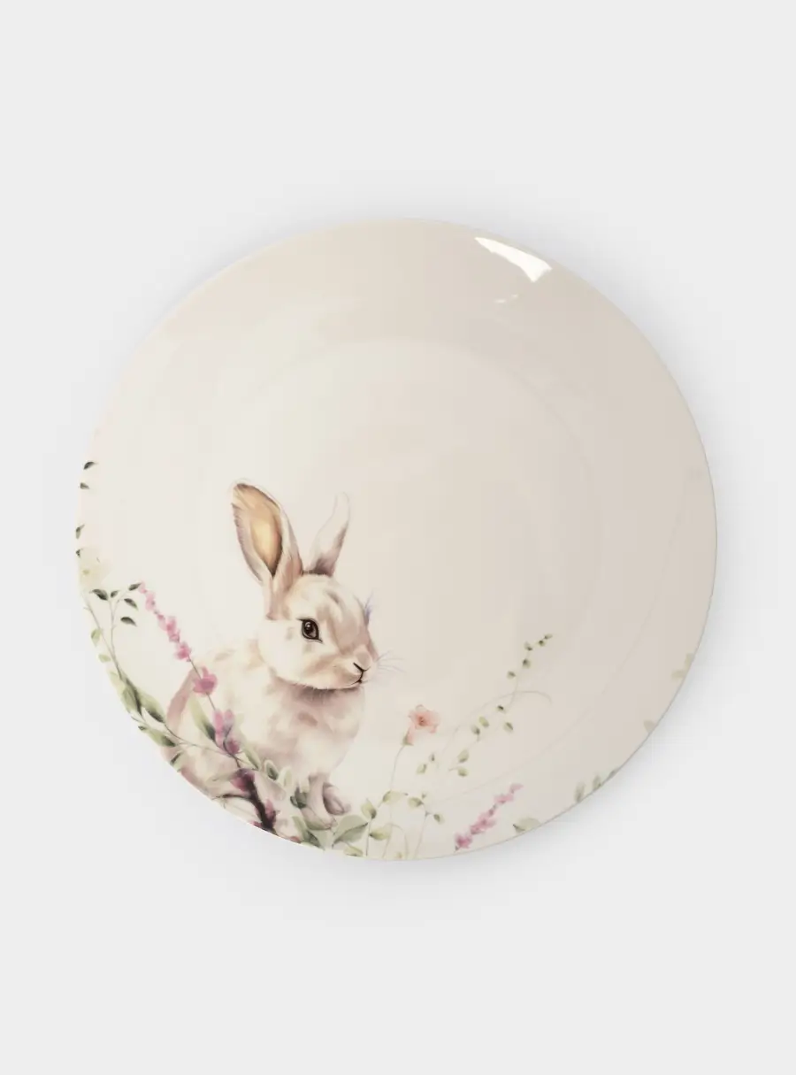 Тарелка обеденная, 27 см, фарфор N, белая, Кролик в цветах, Bunny