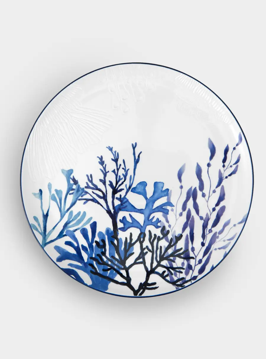 Блюдо, 36 см, керамика К, белое, круглое, Синие кораллы, Blue Coral