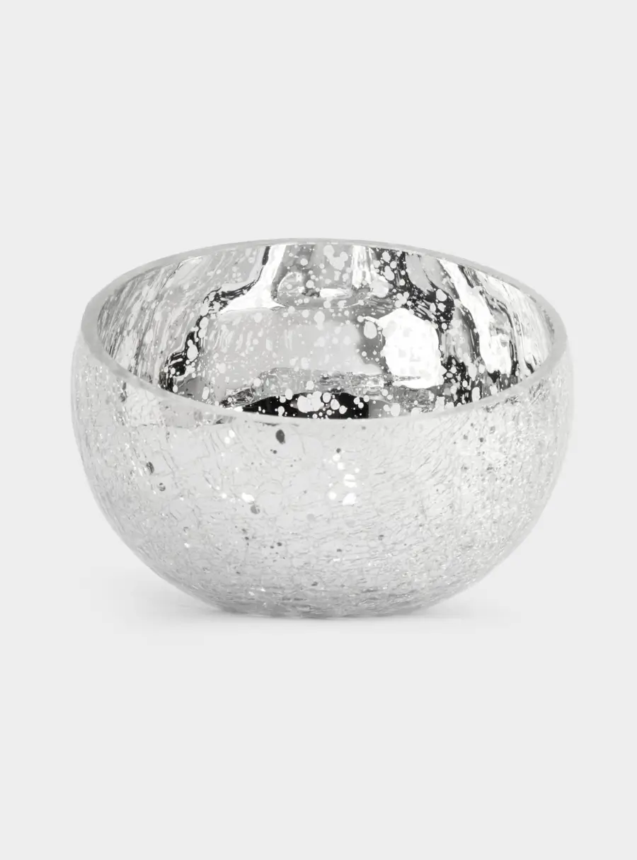 Конфетница, 15х12 см, стекло, серебристая, Кракелюр, Craquelure