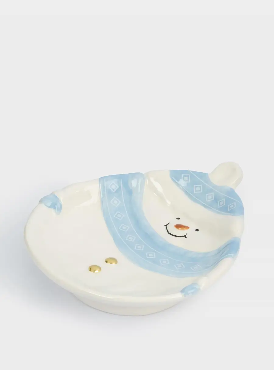 Блюдо, 18x22x4 см, керамика D, бело-голубое, Снеговик в шапке и шарфе, Snowman