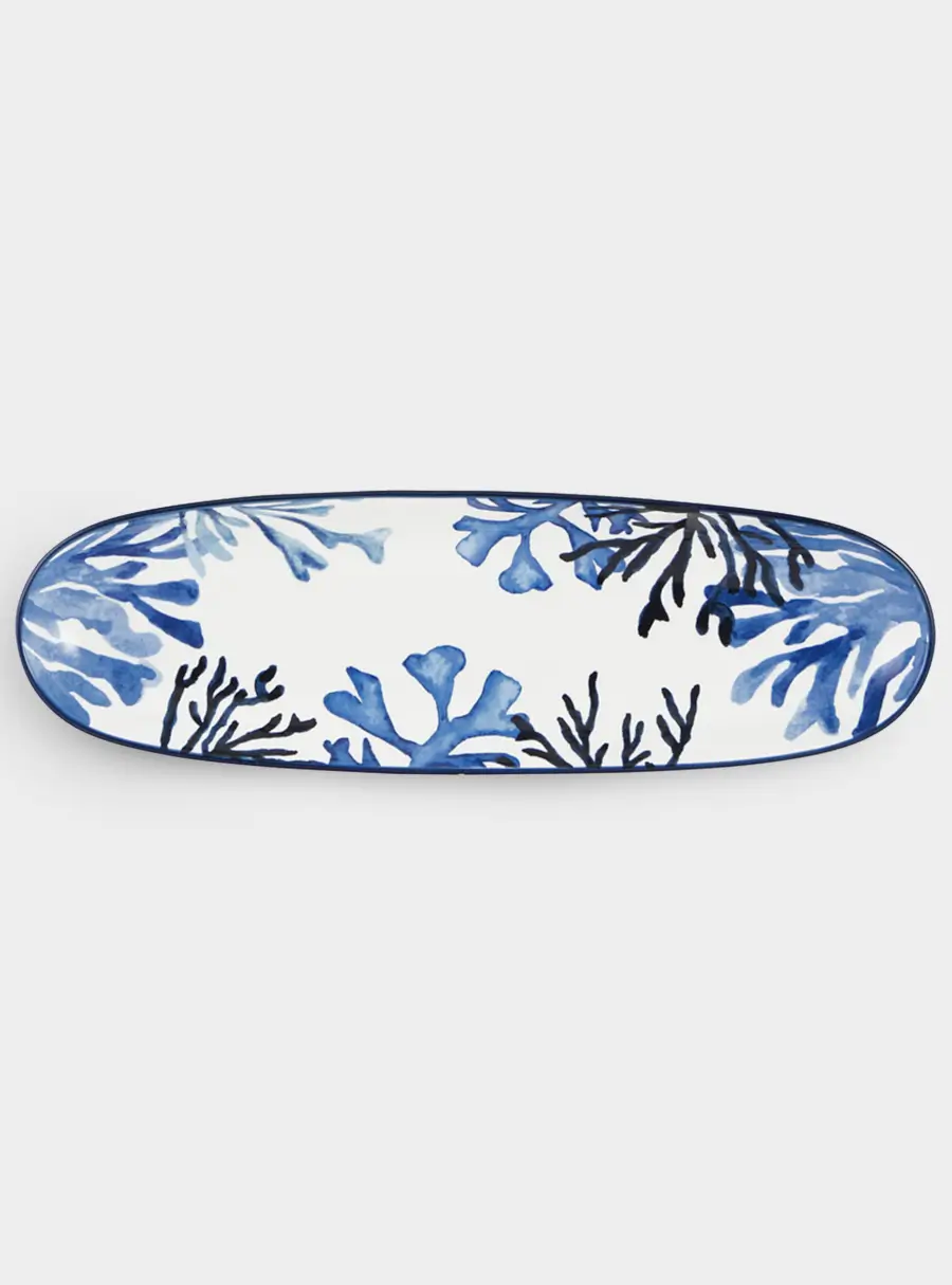 Блюдо, 40х12,5 см, керамика К, белое, овальное, Синие кораллы, Blue Coral