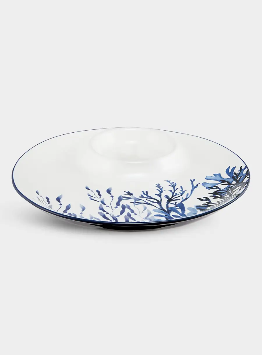 Блюдо, 32 см, керамика К, белое, круглое, Синие кораллы, Blue Coral