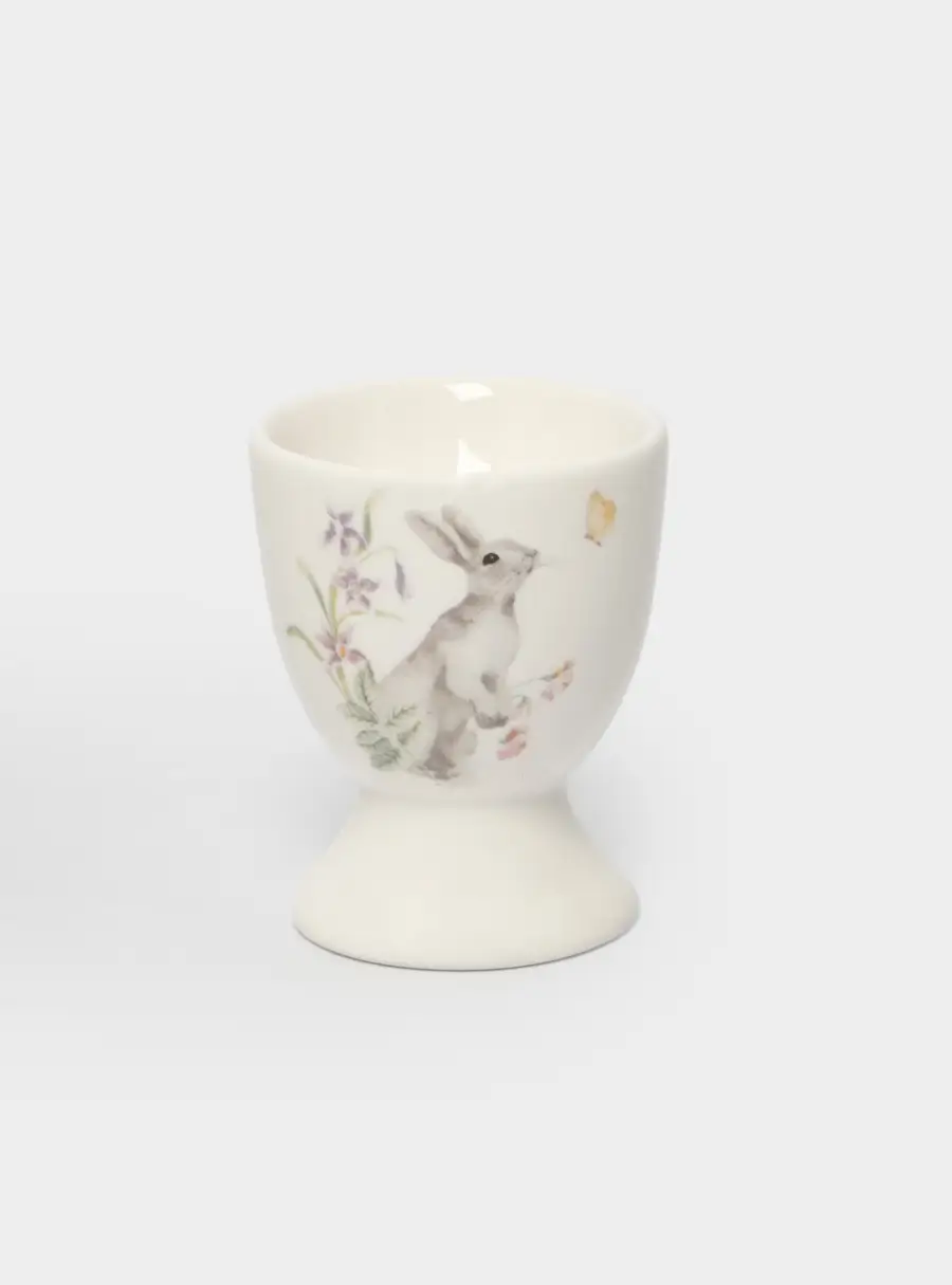 Подставка для яйца, 7 см, керамика, белая, Кролик с цветами, Flower Rabbit