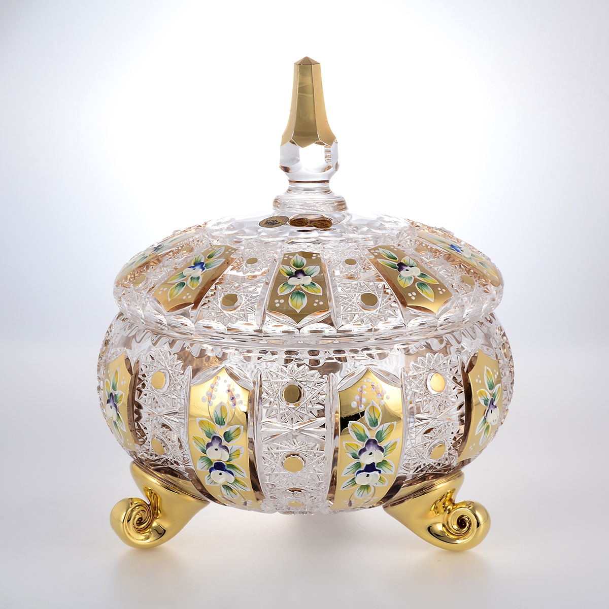 Конфетница с крышкой золото Bohemia Max Crystal