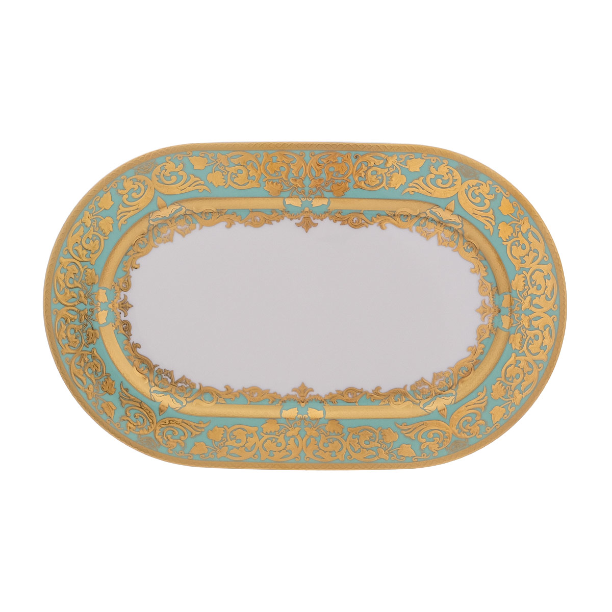 Блюдо овальное Falkenporzellan Natalia seladon gold 36 см