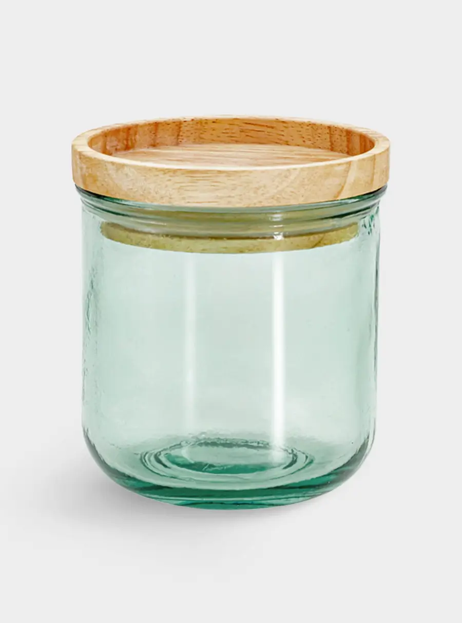 Банка для сыпучих продуктов, 350 мл, стекло/дерево, зеленая, Jars