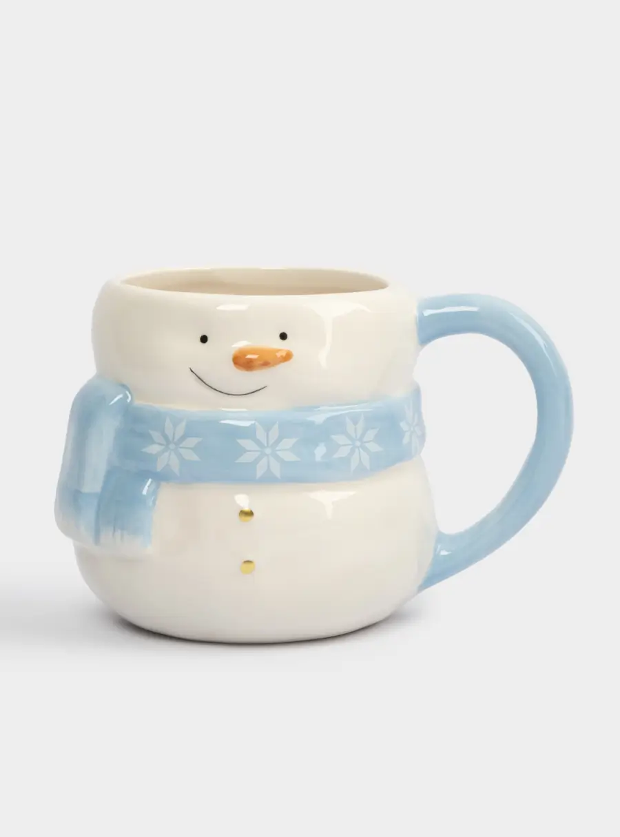 Кружка, 450 мл, керамика D, бело-голубая, Снеговик в шарфе, Snowman