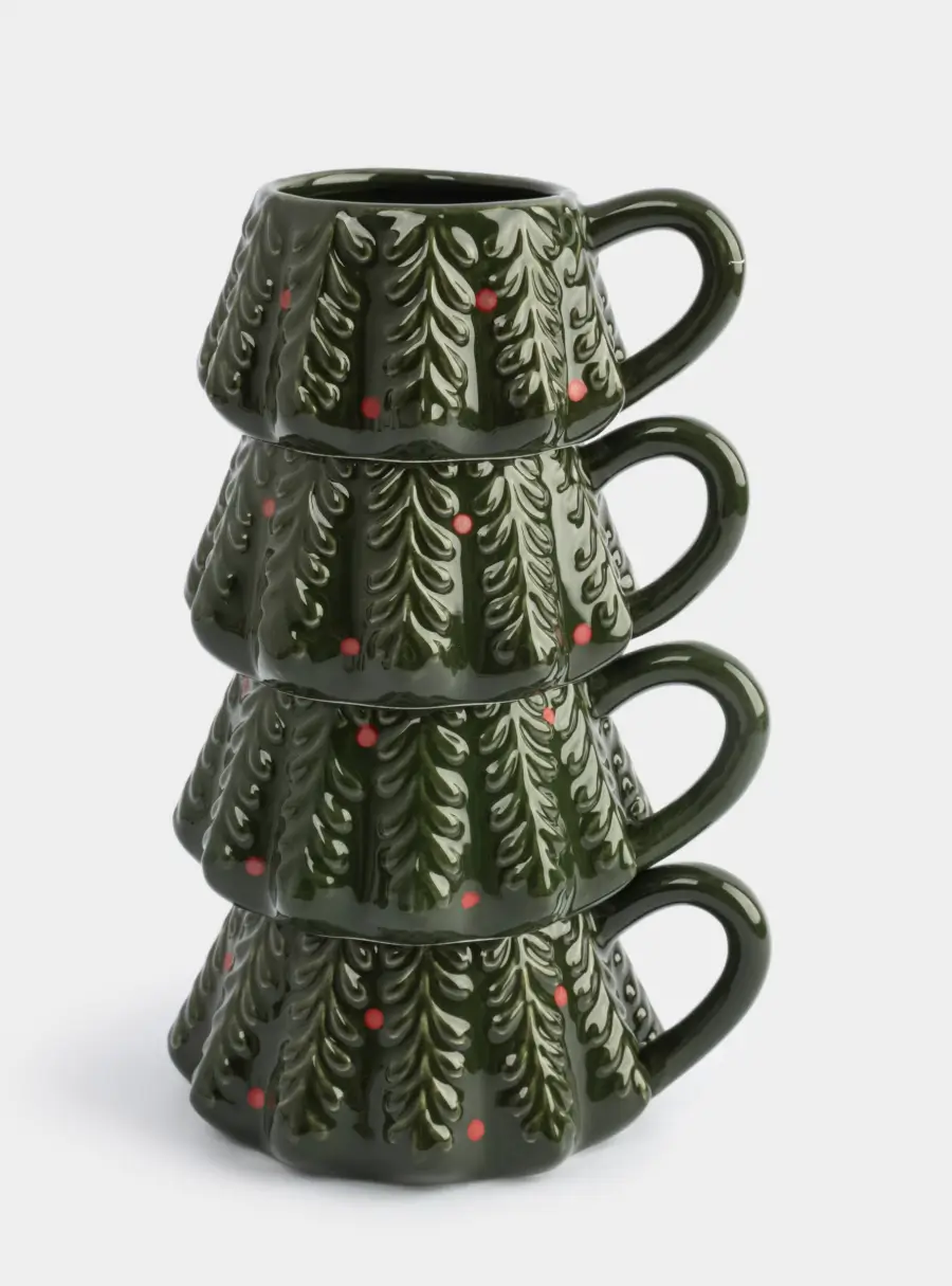 Кружка, 4 шт, фарфор P, зеленая, Елка, Fir