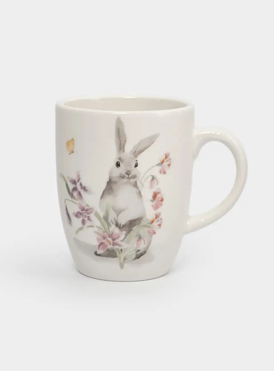 Кружка, 330 мл, керамика, белая, Кролик с цветами, Flower Rabbit