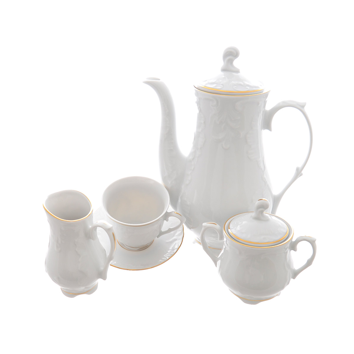 Кофейный сервиз Repast Rococo с золот.полос.(15 предметов на 6 персон)