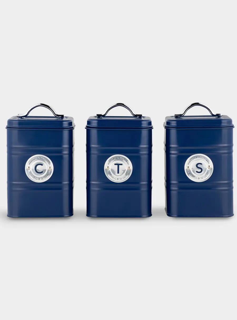 Набор банок для сыпучих продуктов, 3 пр, 1.45 л, h18 см, синие, Grantham 1