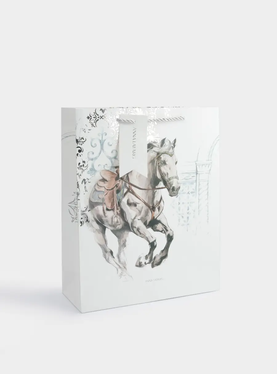 Пакет подарочный, 26х32 см, бумага, белый, Конь, White horse