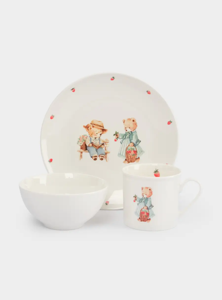 Набор посуды, детский, 1 перс, 3 пр, фарфор N, белый, Мишки, Teddy bear 1