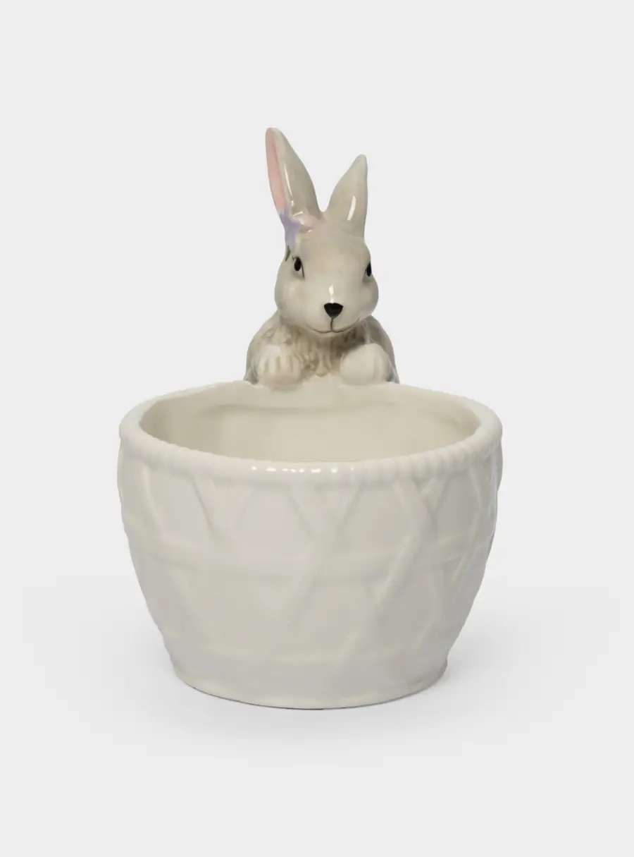 Конфетница, 12х16 см, керамика, молочно-серая, Кролик с корзинкой, Brown Rabbit 1