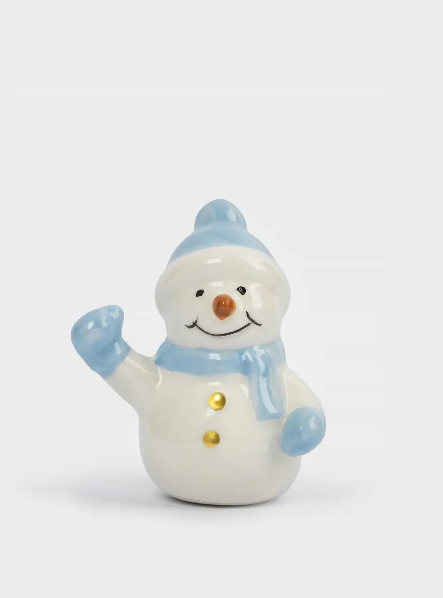Статуэтка, 6 см, керамика D, бело-голубая, Снеговик в шапке и шарфе, Snowman 1