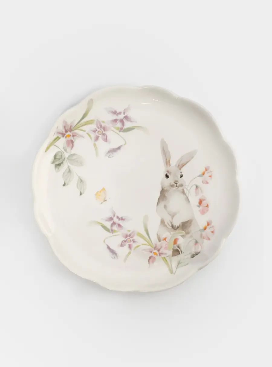 Тарелка закусочная, 20 см, керамика, белая, Кролик с цветами, Flower Rabbit 1
