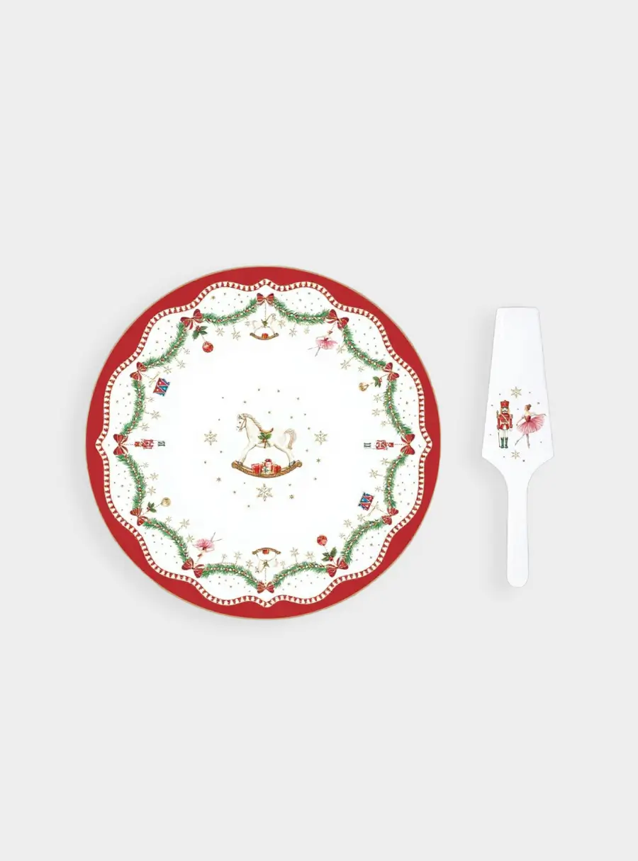 Блюдо, 32 см, с лопаткой, фарфор P, белое, Новогодняя гирлянда, Magie de Noel 1