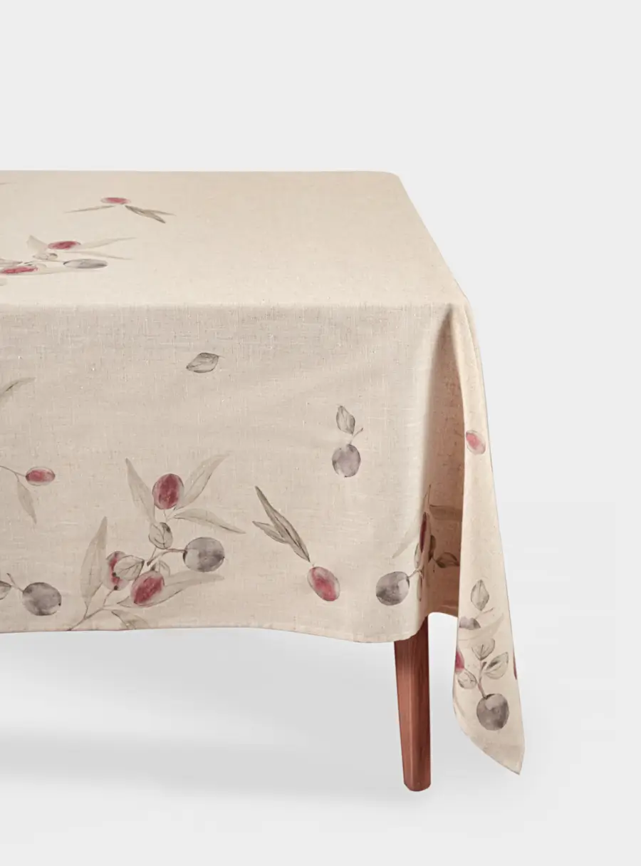 Скатерть, 170х250 см, полиэстер/лен, бежевая, Сливы на ветках, Plum Orchard 1