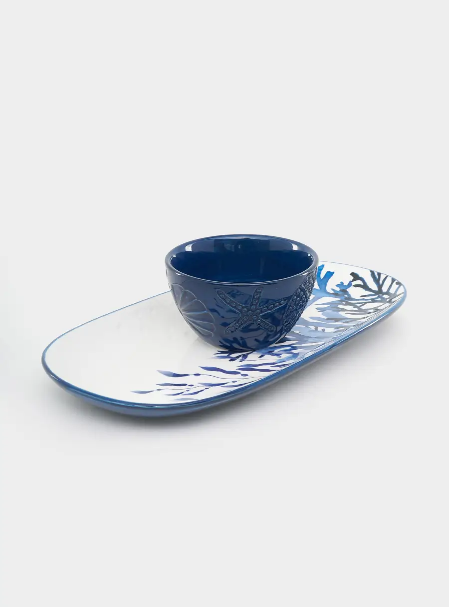 Набор, 2 пр, блюдо/салатник, керамика К, белое/синий, Синие кораллы, Blue Coral 1
