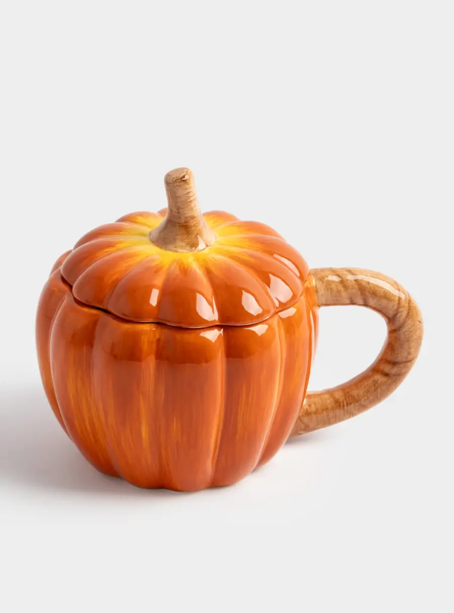 Кружка, 450 мл, с крышкой, керамика D, оранжевая, Тыква, Bright pumpkin 1