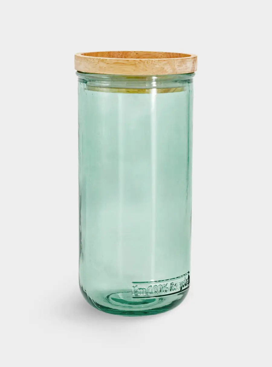 Банка для сыпучих продуктов, 820 мл, стекло/дерево, зеленая, Jars