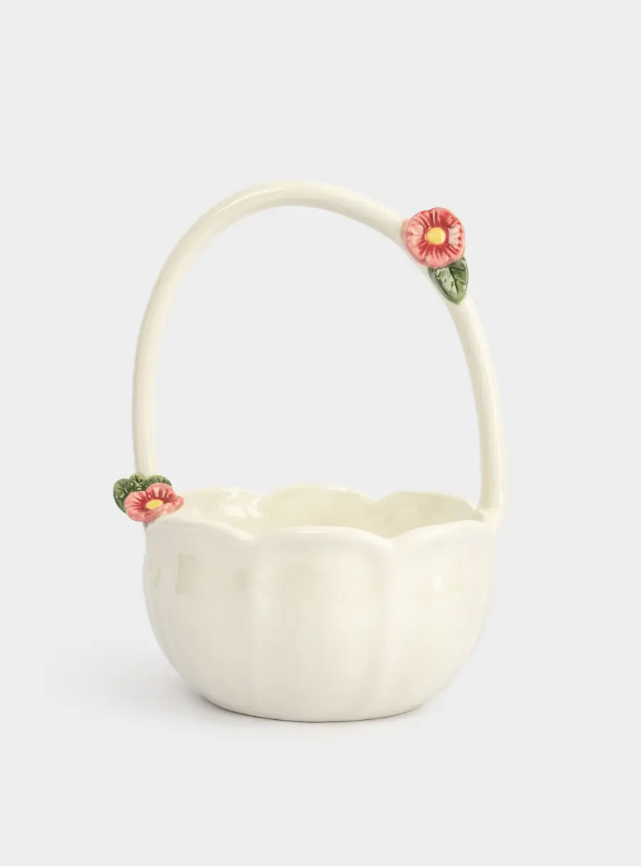 Конфетница, 15х22 см, с ручкой, керамика, молочная, Цветы, Gentle flower 1