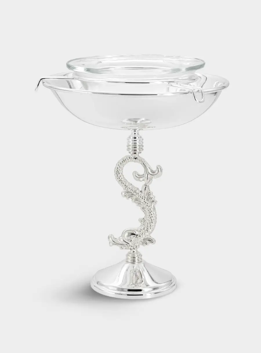 Икорница, 19,5 см, на ножке, серебрянная 1