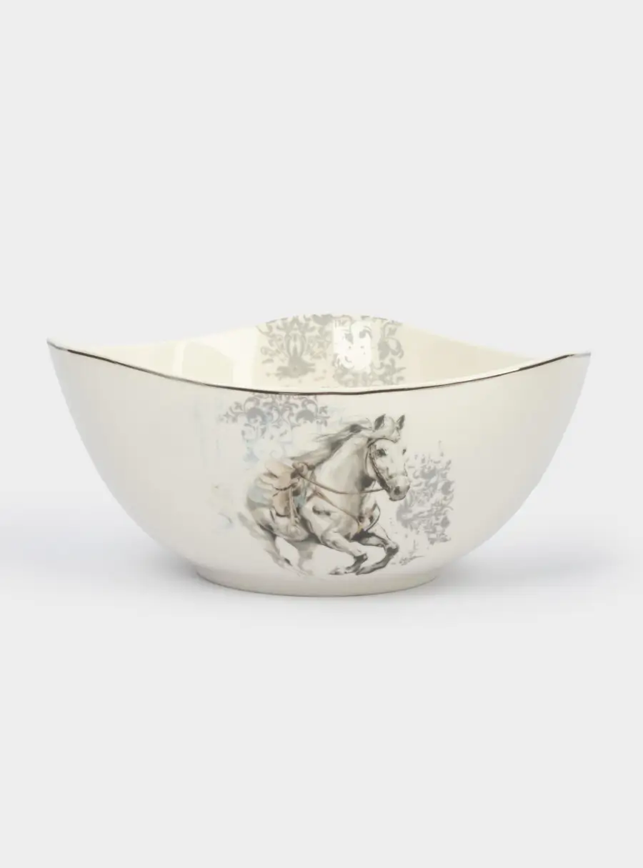 Салатник, 21х11 см, 1,8 л, фарфор N, белый, с серебристым кантом, Конь, White horse 1