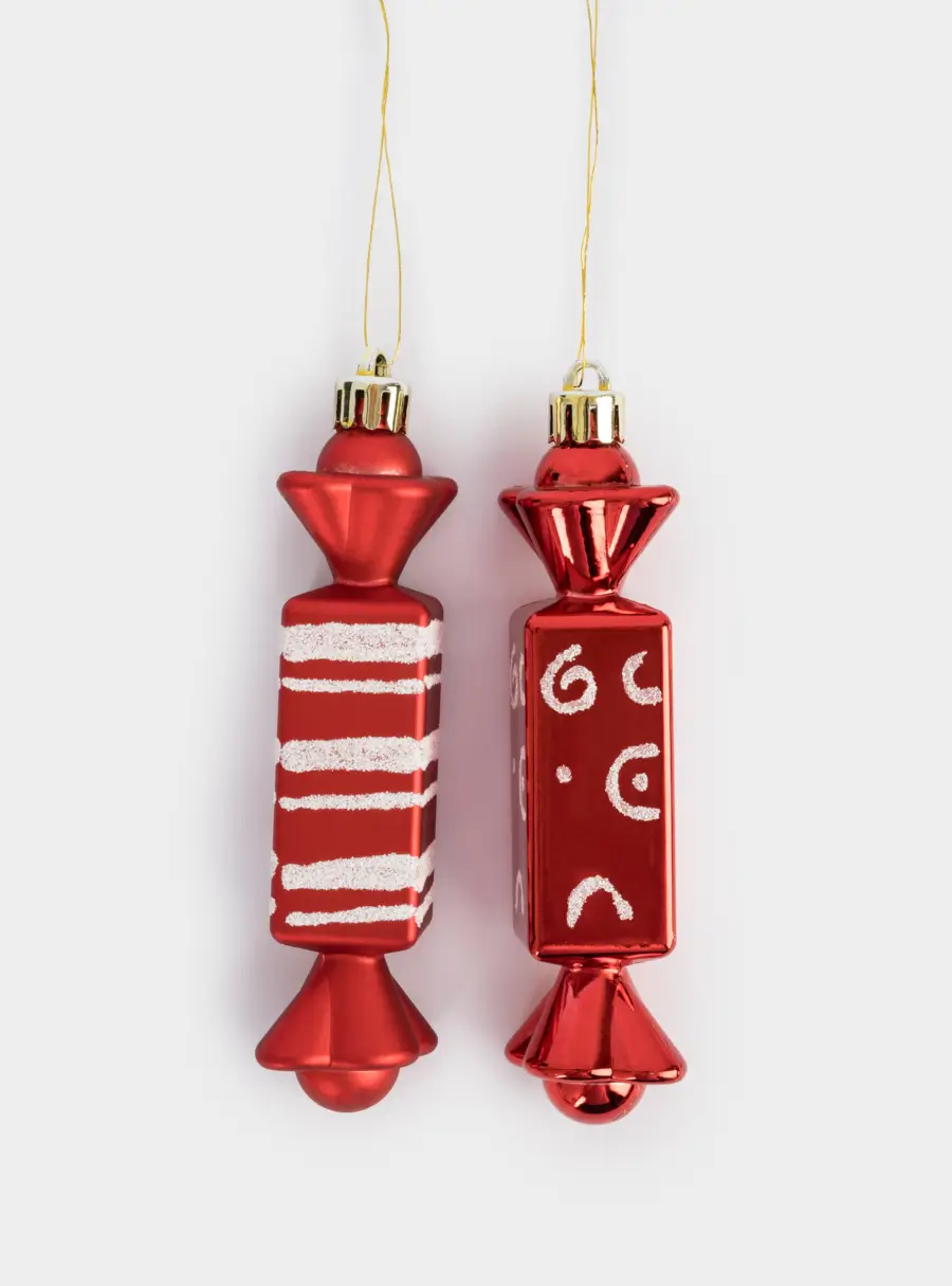 Игрушка елочная, 2 шт, 3х12 см, пластик, красная, Конфеты, New year 1