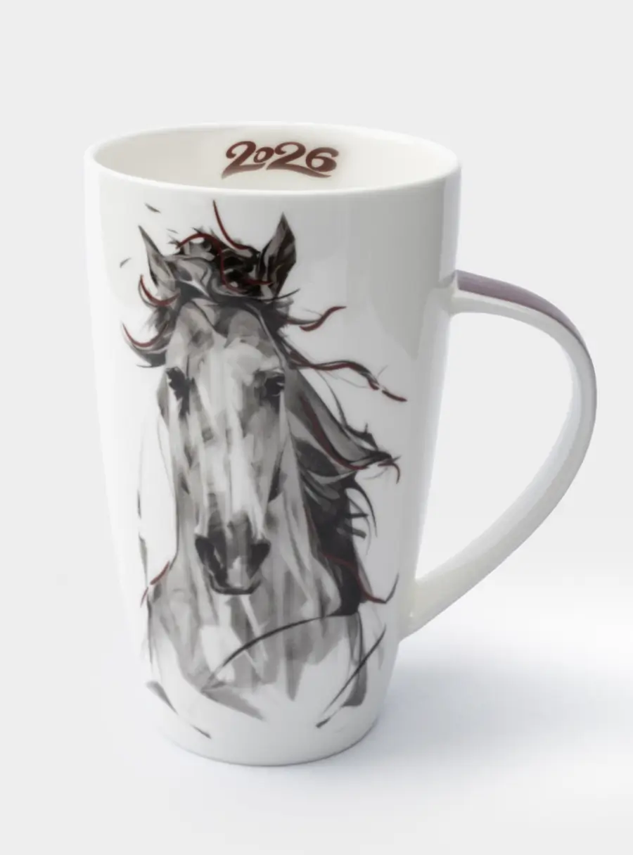 Кружка, 600 мл, фарфор F, черно-белая, Конь, Horse 1