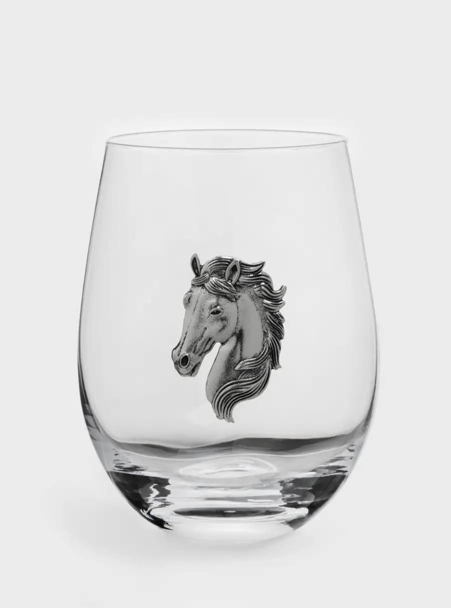 Стакан для виски, 12 см, 500 мл, стекло/металл, серебристый, Голова коня, Horse 1