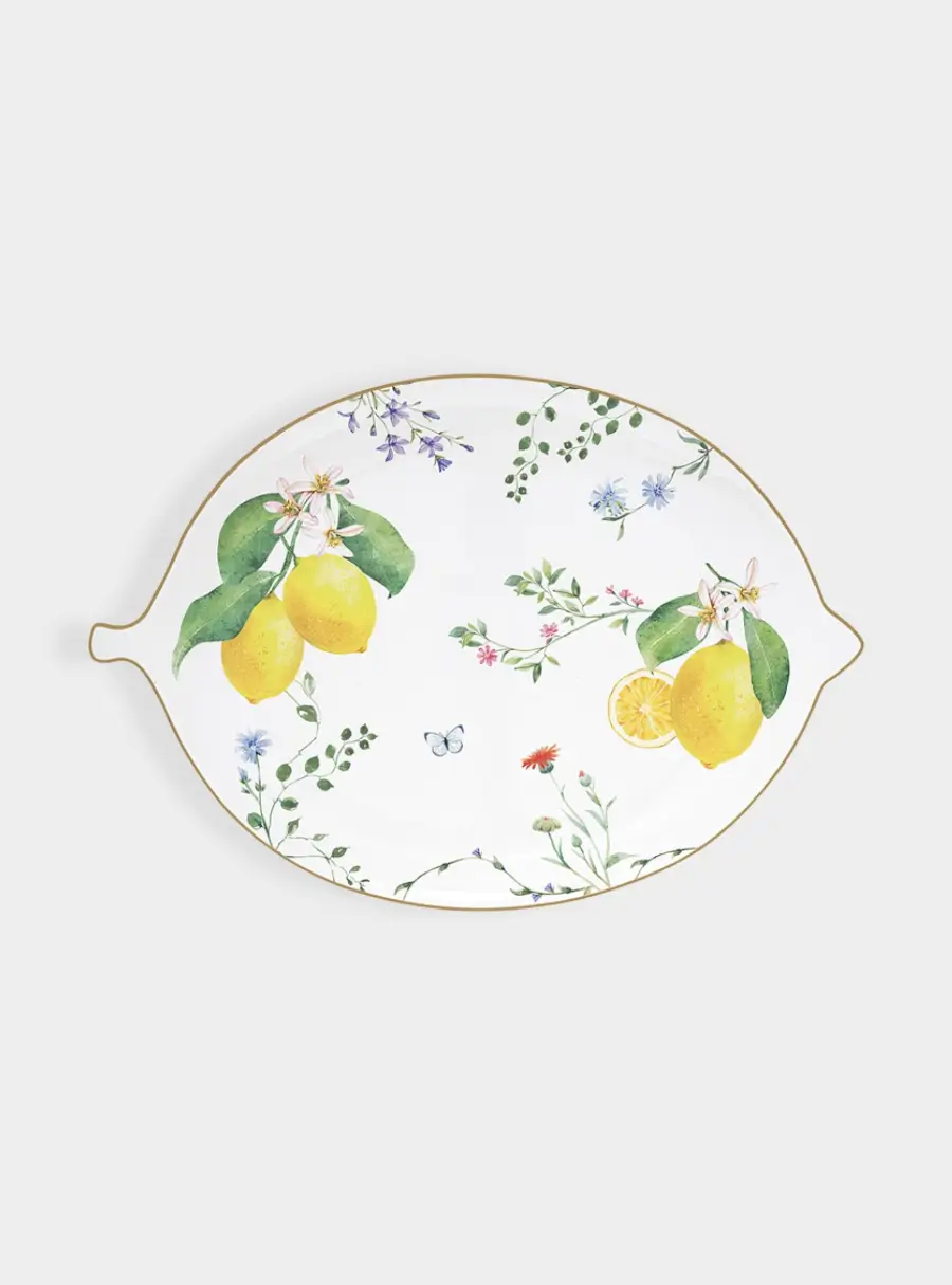 Блюдо, 25х18 см, фарфор P, овальное, белое, Цветы и лимоны, Fleurs et Citrons 1
