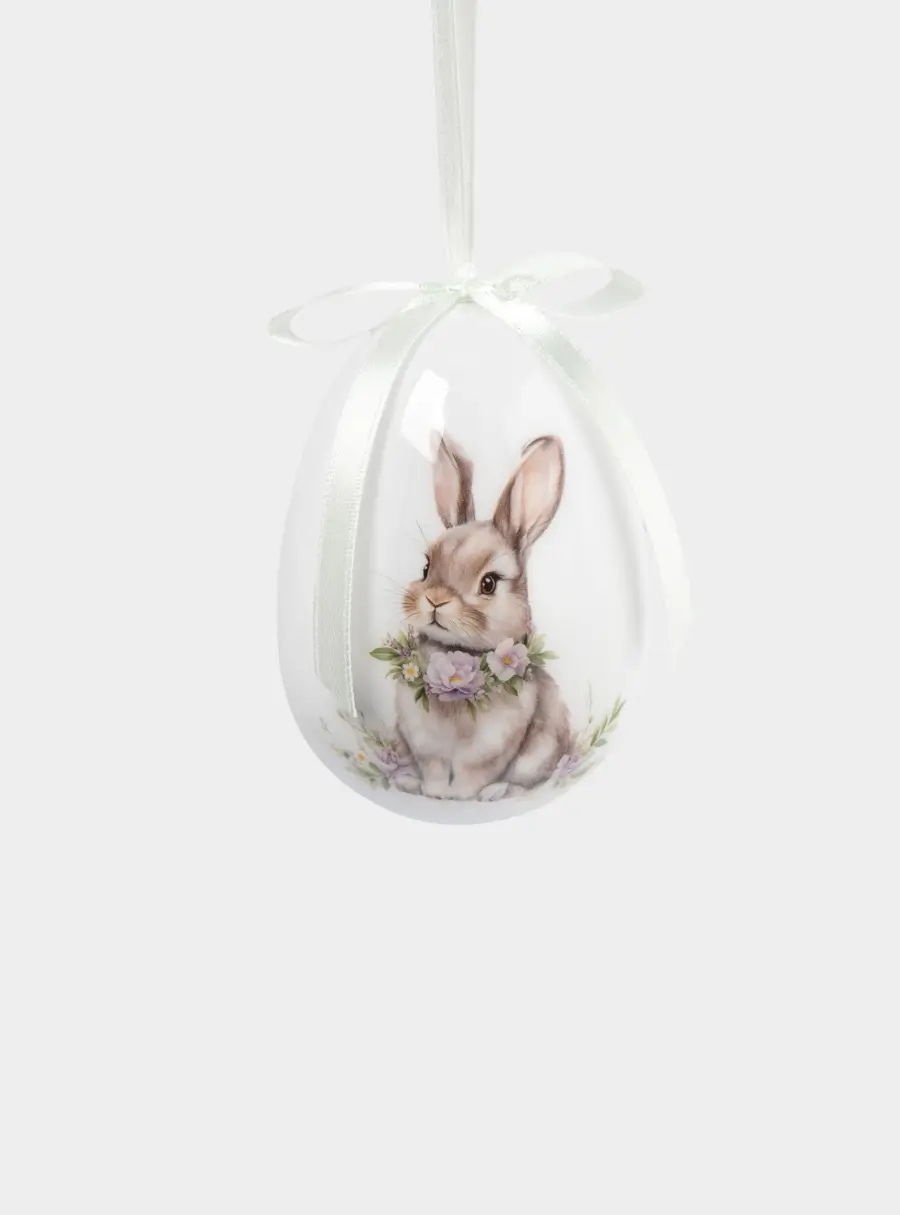 Подвеска, пасхальное яйцо, 8 см, пенопласт, Кролик с цветами, Interior Easter 1